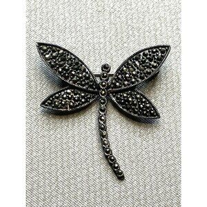 Vintage Dragonfly Brooch Pin 925 Marcasite Signed CFJ